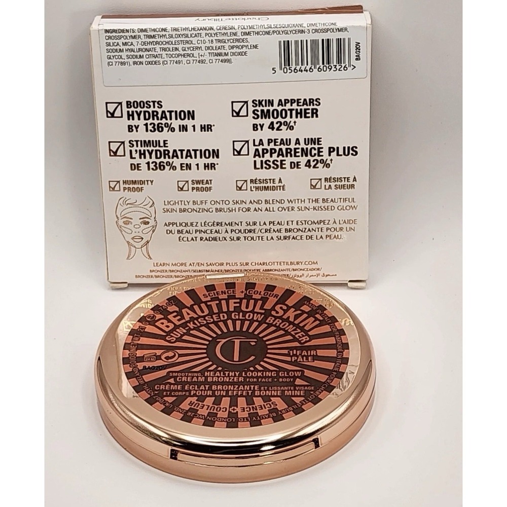 CHARLOTTE TILBURY Beautiful Skin Sun-Kissed Glow Bronzer 1 FAIR Retail $58 - Picture 2 of 4